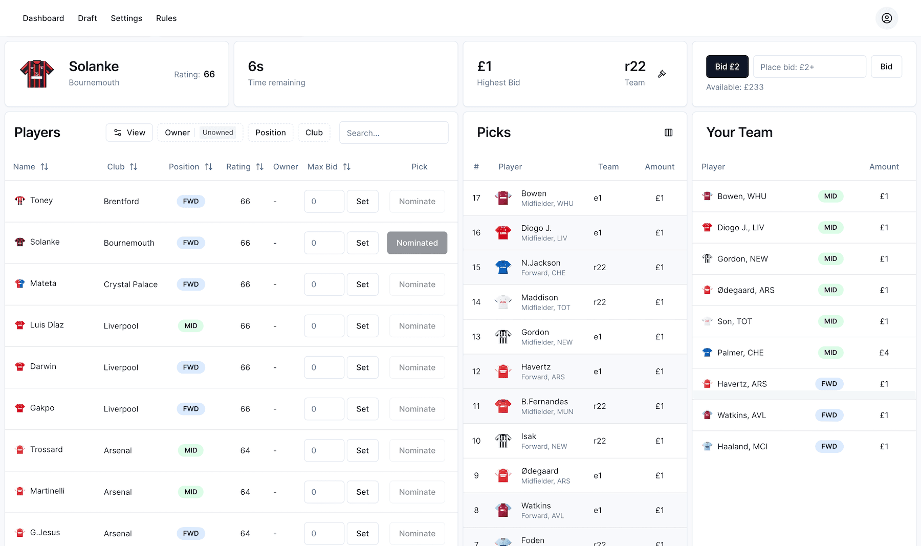 Draft Fantasy draft room